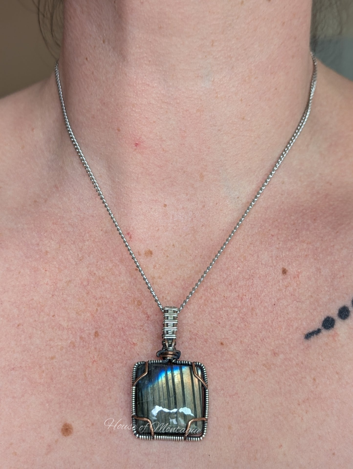 Labradorite Square in Copper + Silver