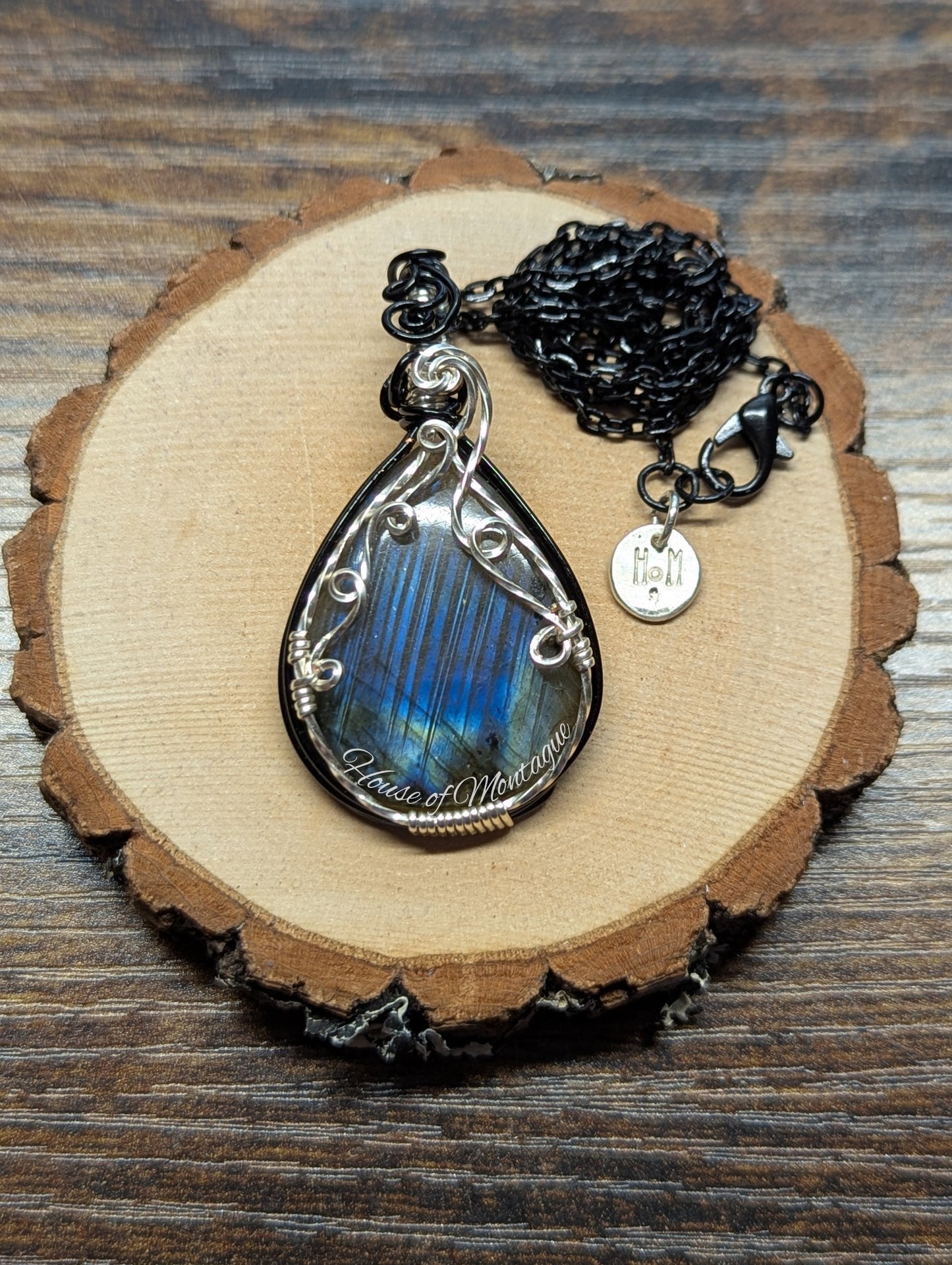 Labradorite Teardrop in Black + Silver
