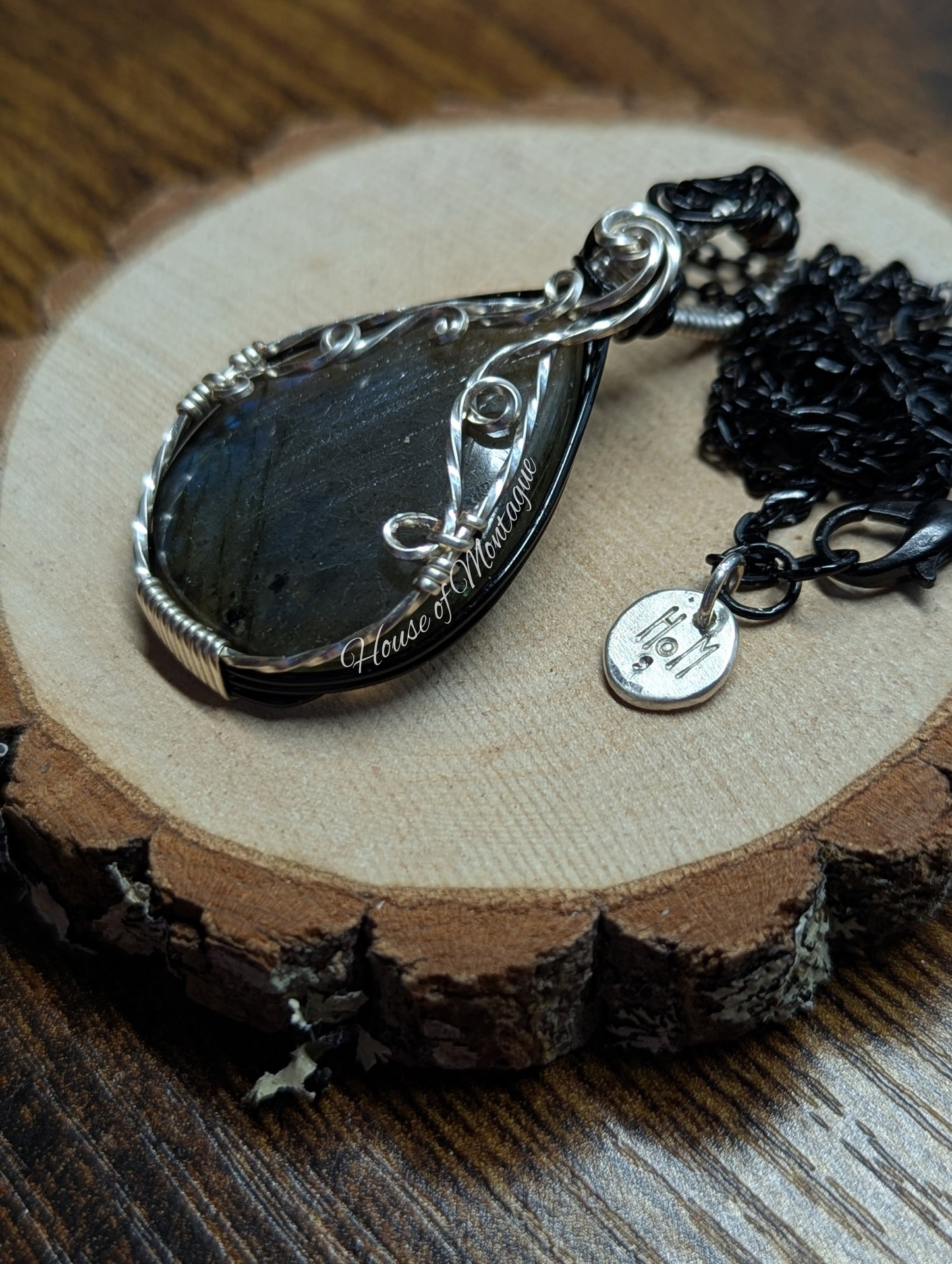 Labradorite Teardrop in Black + Silver